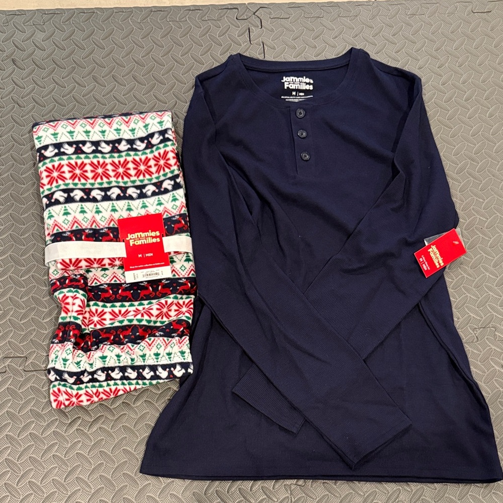 Jammies For Your Families Men's Navy and Festive Pajama Set